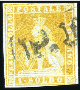 1851 1So Golden yellow on blue paper, bottom and t