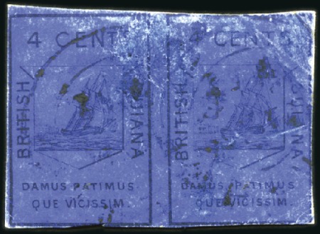 Stamp of British Guiana 1852 4c Black on Deep Blue horizontal pair, margin