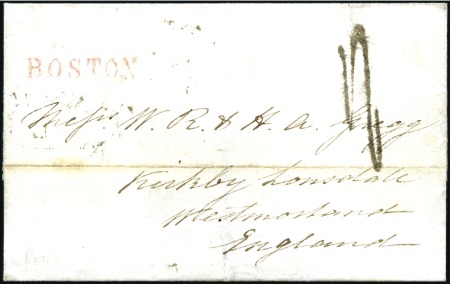 Stamp of United States 1844 Entire to England with red "BOSTON" handstamp