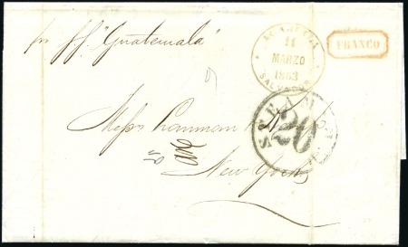 1863 Entire to New York "per S.S Guatemala" with "