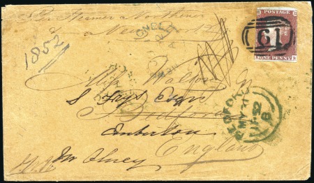 Stamp of Great Britain » 1841 1d Red 1852 Incoming stampless envelope from the USA "per
