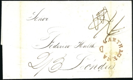 Stamp of Colombia 1840 Entire from Santa Martha to London with red "
