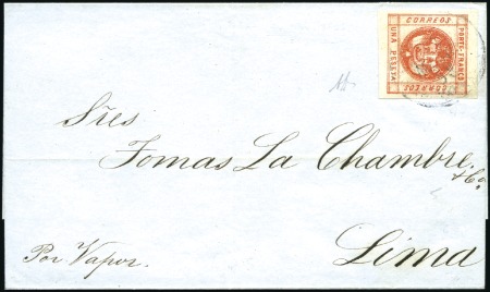 1858 1p rose red, large margins, on 1859 cover fro