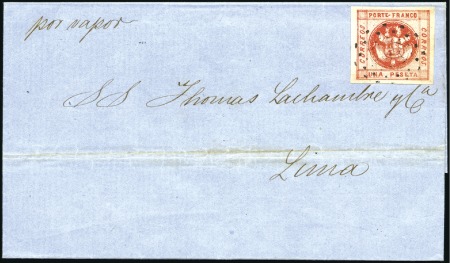 1858 1p rose red, large margins, on 1859 cover fro