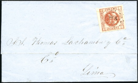 1858 1p rose red, large margins, on 1859 cover fro