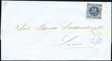 1858 1d blue : pair on 1858 cover from Trujillo to