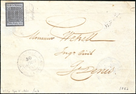 Stamp of Rarities of the World FRANCE - REUNION

1852 30c noir sur azuré (type 
