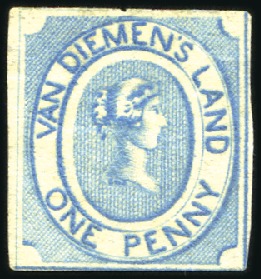 1853 1d Blue unused, medium soft yellowish paper, 