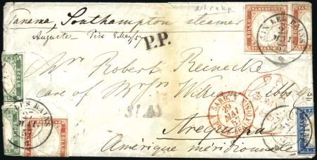 1857 Extraordinary 3-colour franking from Aix les 