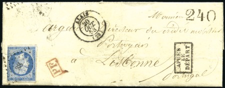Stamp of France 1858 Lettre d'Alais pour le PORTUGAL avec n°14 (dé