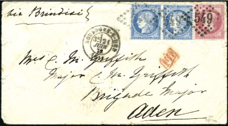 Stamp of France 1872 Enveloppe avec 80c Lauré +25c Cérès en paire 