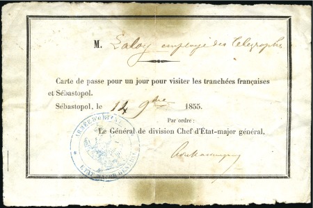 Stamp of France GUERRE DE CRIMEE 1855 Laissez passer pour un emplo