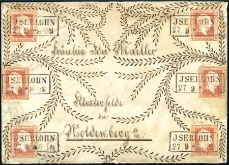 1859 1/2Sgr /6pf orange, six examples tied by ISER