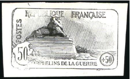 Stamp of France 1917-19 Orphelins : 6 essais en noir du 2c+3c au 5