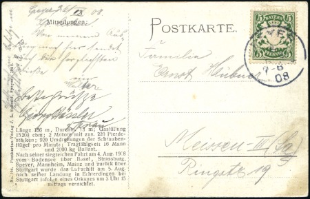 1908 Zeppelin LZ 4 card franked Bavaria 5pf and ca