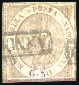 1858 50gr Red-Brown, very close to fine margins, w