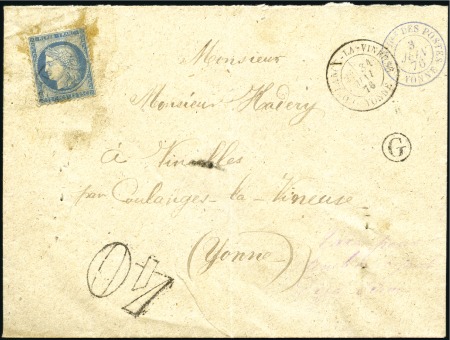 Stamp of France 1876 Enveloppe avec n°60 déjà utilisé, càd Coulang