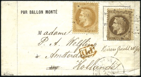 Stamp of France » Guerre de 1870-1871 1870 Lettre formule par Ballon Monté pour Amsterda