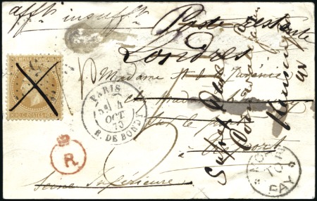 Stamp of France » Guerre de 1870-1871 1870 Carte par Ballon de Paris 4 octobre pour le T