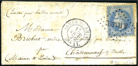 Stamp of France » Guerre de 1870-1871 Ballon monté avec 20c Lauré obl. AR13eC, càd ARMEE