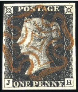 1840 1d Black pl.6 JH with fine to large margins, 