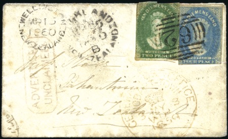 Stamp of Australia » Tasmania 1857-69 Chalon 2d deep green and 4d blue tied by 6