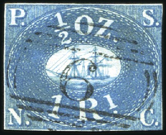 1857-58 Peru Steam Navigation Co. 1R blue on blued