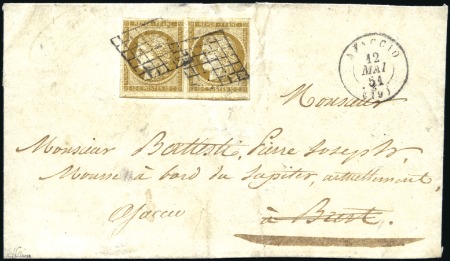 Stamp of France 1849 10c bistre-verdâtre en paire sur lettre de Aj