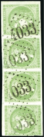 Stamp of France 5c Bordeaux en bande de 4 obl. GC 4033 de Trouvill