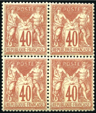 Stamp of France 1878 40c rouge-orange Sage N sous B, bloc de 4 neu