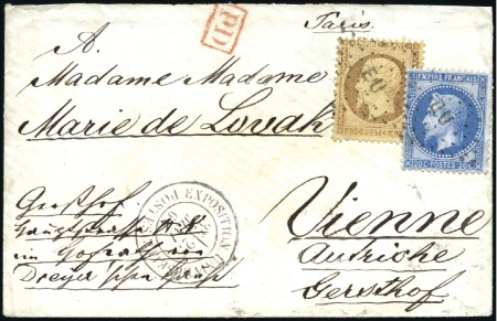 Stamp of France Afft mixte 40c Empire dent. +20c Lauré obl. EU sur