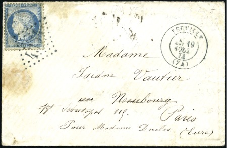 1874 PC bleu sur n°60 sur env. de Verville (càd bl