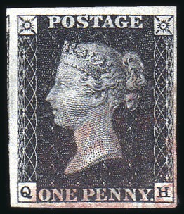 Stamp of Great Britain » 1840 1d Black and 1d Red plates 1a to 11 1840 1d Black pl.7 QH, large margined, red MC, att