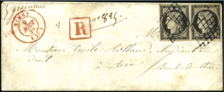 Stamp of France 1849 20c noir en paire sur lettre recommandé de Ni
