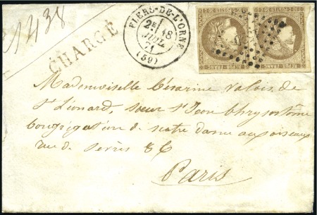 Stamp of France Paire du 30c brun (au filet à droite) obl. PC du G