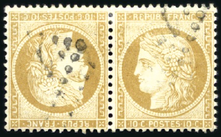 Stamp of France 1870 10c Siège en paire TETE-BECHE avec très belle