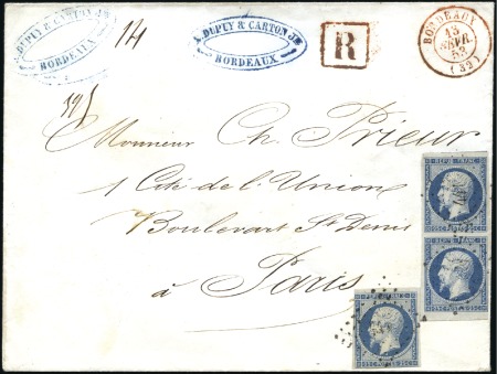 Stamp of France 1852 25c Présidence en superbe paire cdf +isolé (e