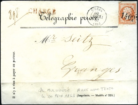 Stamp of France Télégramme chargé avec son contenu avec 40c Empire