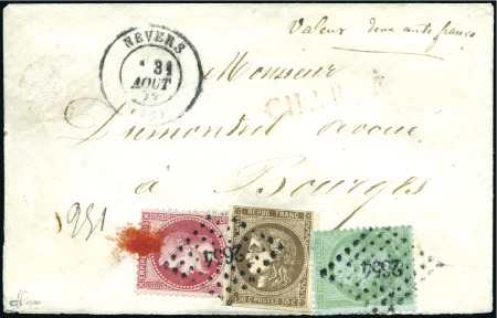 Stamp of France Afft tricolore sur lettre chargée de Nevers 31.08.