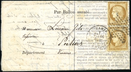 Stamp of France » Guerre de 1870-1871 Ballon-poste n°4 affr. 10c Siège en paire de Paris