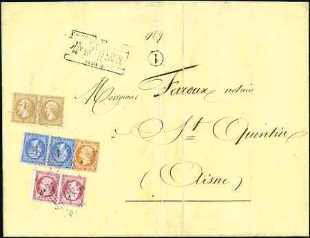 Stamp of France 1862 80c rose en paire TETE-BECHE sur lettre charg