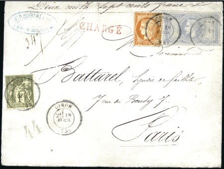 Stamp of France 5F Empire +40c Siège +1F Sage obl. càd Oiron 18.04
