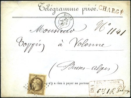 Stamp of France 30c Lauré (dent courte) sur télégramme chargé avec