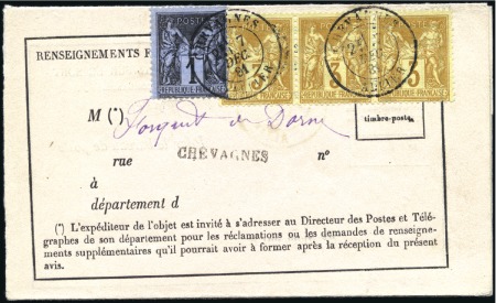 1876-90, Treize Avis de réception avec Sage dont r