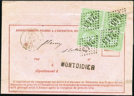 Stamp of France n°35 en bloc de 4 sur Avis de réception incomplet,