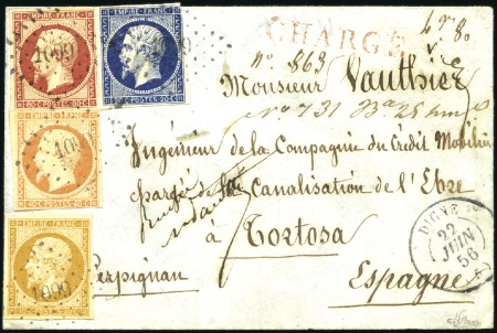 Stamp of France Rare quadricolore en chargée de Digne 22.06.56 pou
