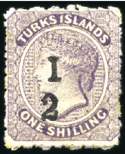 1881 1/2d on 1s lilac, unused, no gum, showing FRA