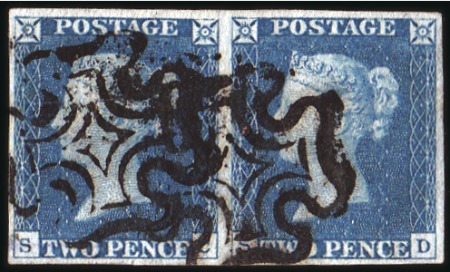 Stamp of Great Britain » 1840 2d Blue (ordered by plate number) 1840 2d Pale Blue pl.1 SC-SD horizontal pair with 