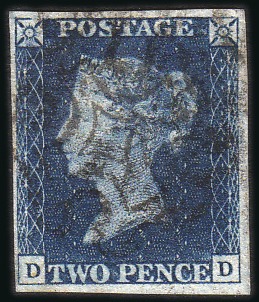 Stamp of Great Britain » 1840 2d Blue (ordered by plate number) 1840 2d Deep Blue pl.2 DD, large to very large mar