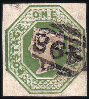 Stamp of Great Britain » 1847-54 Embossed 1847 1s Green with large, well-balanced margins on